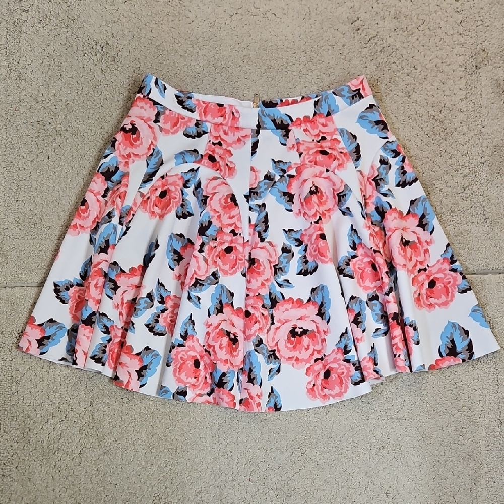 INC International Concepts Pink and Blue Floral Skater Above Knee A-Line Skirt - Picture 2 of 7